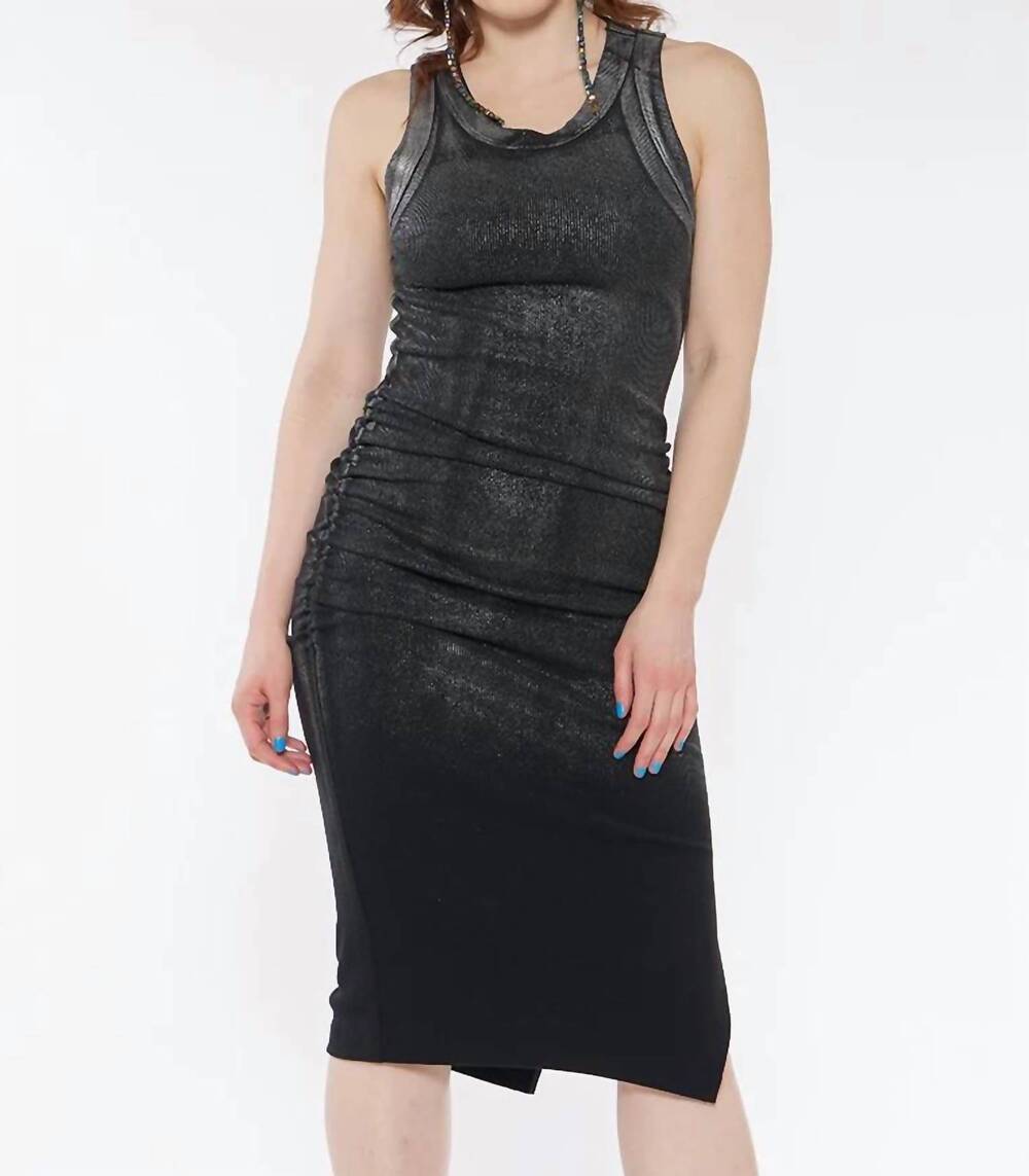 NEW CIRCULAR PATH rib midi dress in metallic black